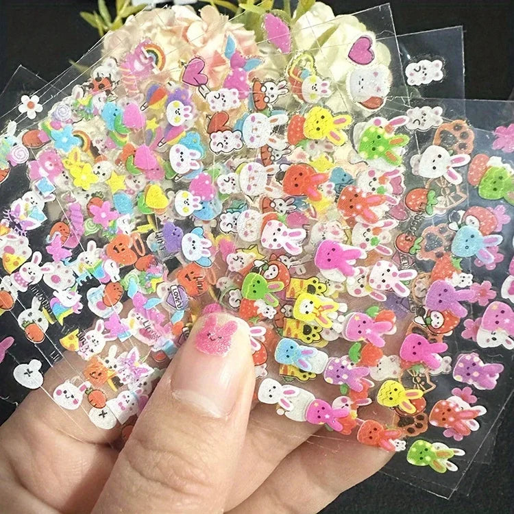 10pcs Kids Cartoon Nail Stickers - Waterproof Self-Adhesive Vinyl Nail Art with Cute Bunny, Animal & Fruit Designs