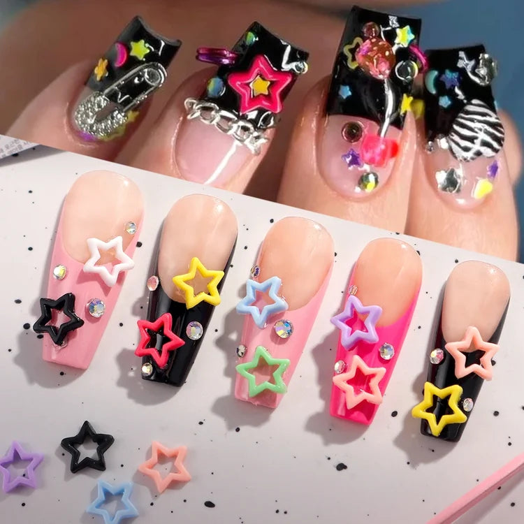 100cs/bag Macaron Hollow Star Nail Charms Five Pointed Star Nail Art Decoration Kawaii Accessories Manicure Design Supplies