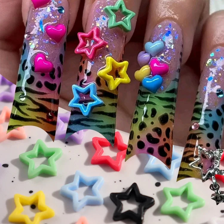 100cs/bag Macaron Hollow Star Nail Charms Five Pointed Star Nail Art Decoration Kawaii Accessories Manicure Design Supplies