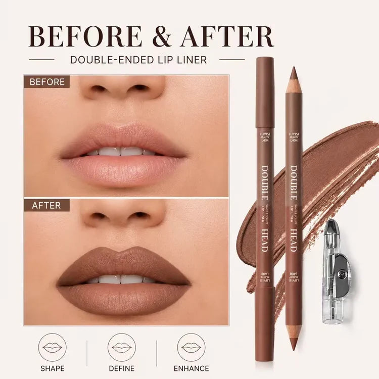 1 Matte Double-Ended Lipliner+1 Sharpening,Waterproof Long Lasting Color Payoff,Easy To Apply, Precisely Outlines The Lip Shape.