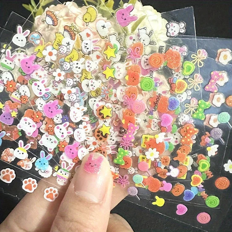 10pcs Kids Cartoon Nail Stickers - Waterproof Self-Adhesive Vinyl Nail Art with Cute Bunny, Animal & Fruit Designs