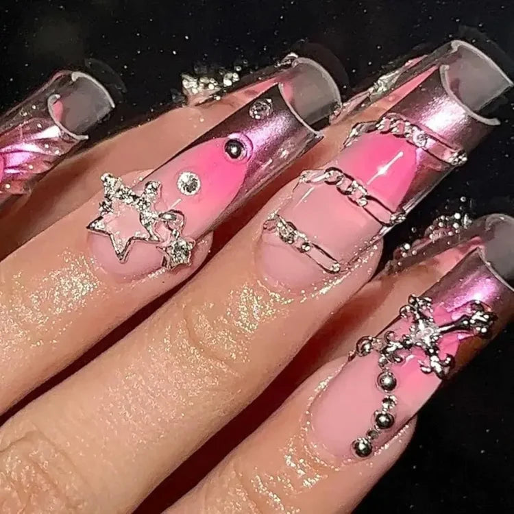 110PCS Star Nail Charms for Acrylic Nails,Silver Star Planet Cross Alloy Nail Art Decoration, Nail Stones Nail Jewels Accessorie