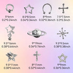 110PCS Star Nail Charms for Acrylic Nails,Silver Star Planet Cross Alloy Nail Art Decoration, Nail Stones Nail Jewels Accessorie