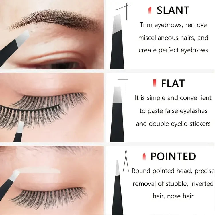 1/3Piece Premium Stainless Steel Eyebrow Tweezers Set Precision Sharp Flat/Slant/Pointed Tip Tweezers for Body