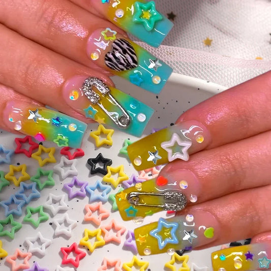 100cs/bag Macaron Hollow Star Nail Charms Five Pointed Star Nail Art Decoration Kawaii Accessories Manicure Design Supplies