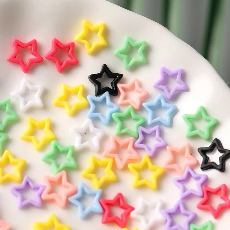 100cs/bag Macaron Hollow Star Nail Charms Five Pointed Star Nail Art Decoration Kawaii Accessories Manicure Design Supplies